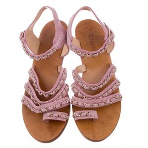 CHANEL- Suede Chain-Link Ankle Strap Sandals